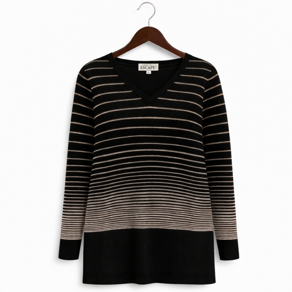 Howard Wolf Escape Vintage Black And Tan Stretchy Womens Sweater Sz Lg
